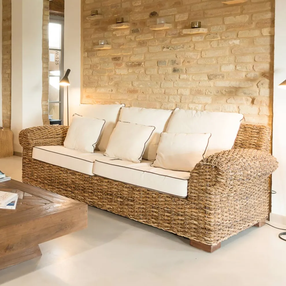 2- oder 3-Sitzer-Outdoor-Sofa in Abaca mit Kissen - Lagertha