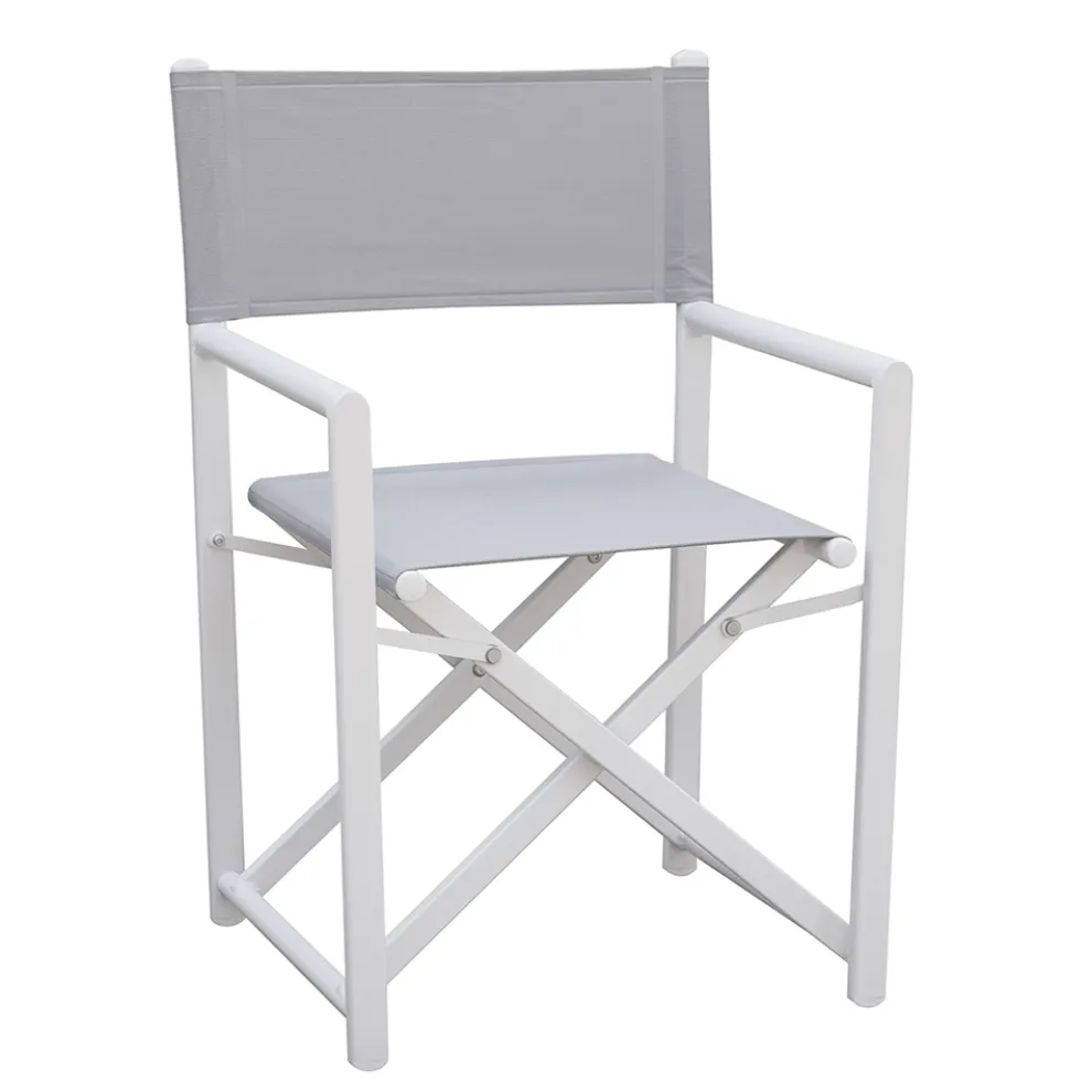 Regista Outdoor Stuhl aus weißem Metall und grauem Textilene - Nature