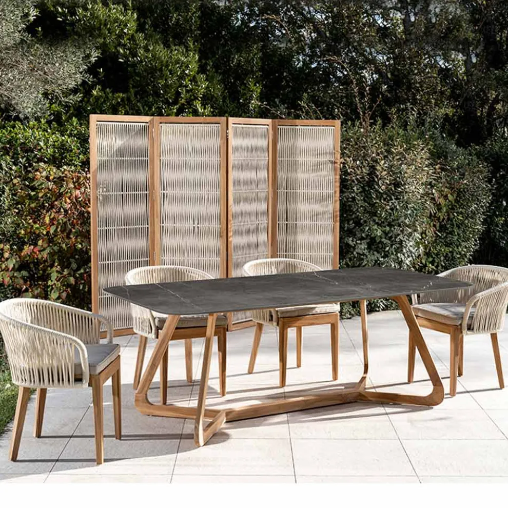 Gartentisch mit Holzgestell und Platte aus Pietra-Graukeramik - Infinity