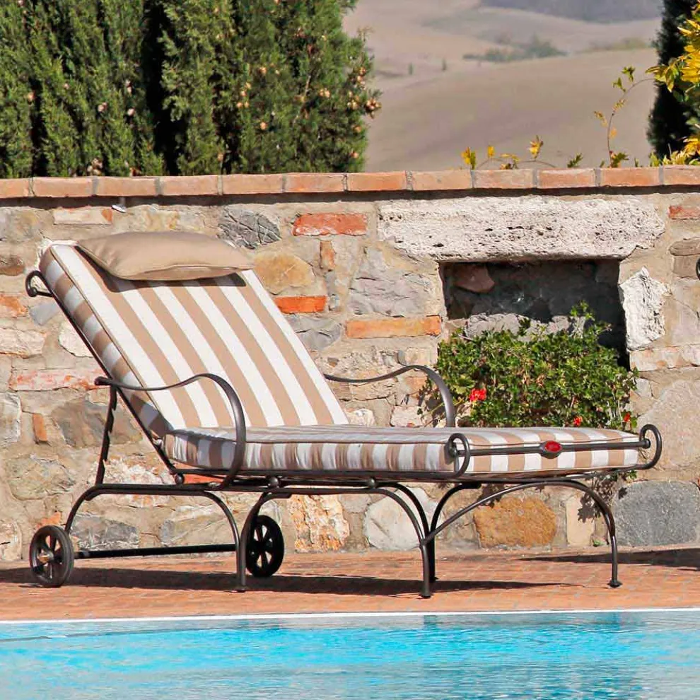 Outdoor-Chaiselongue aus Eisen und handgefertigtem Stoff Made in Italy - Relax