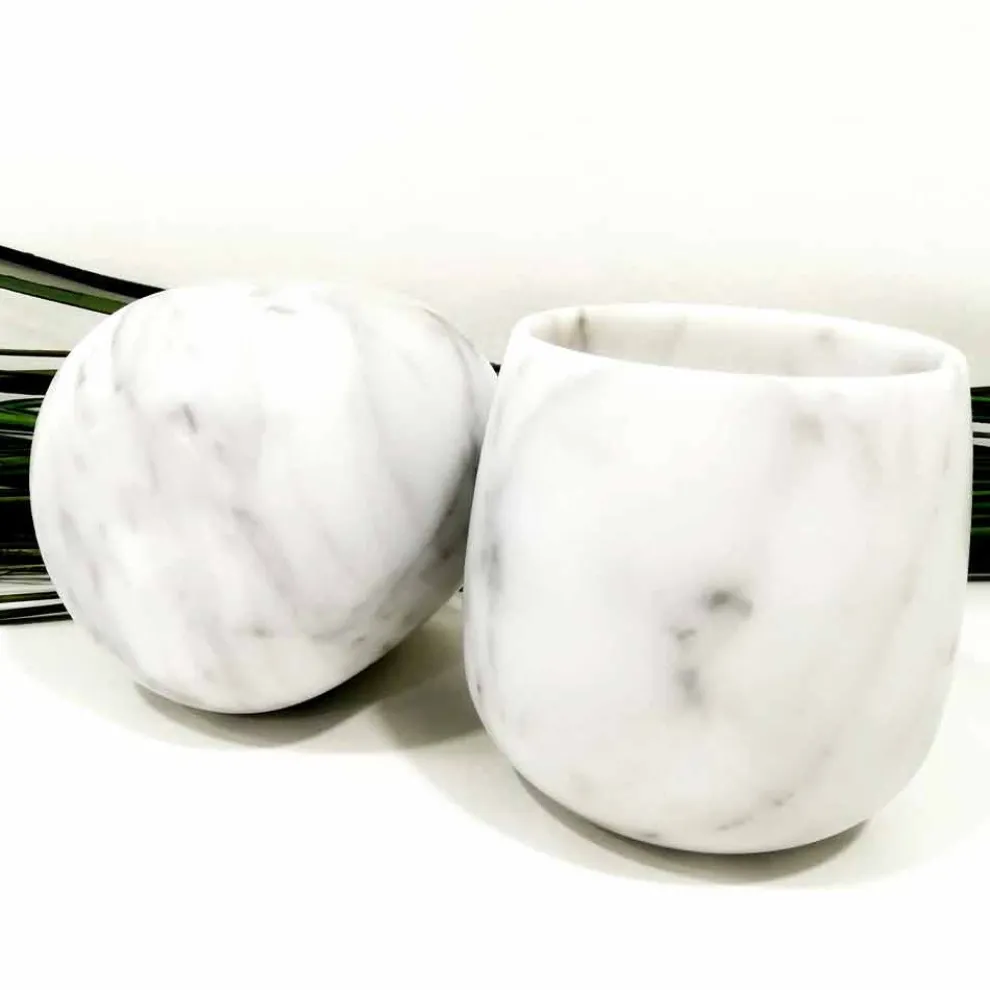 Zusammensetzung von 2 Gläsern aus weißem Carrara-Marmor Made in Italy - Dolla