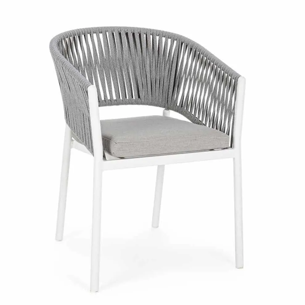 Gartenstuhl mit Armlehnen aus weißem und grauem Aluminium Homemotion - Rubio