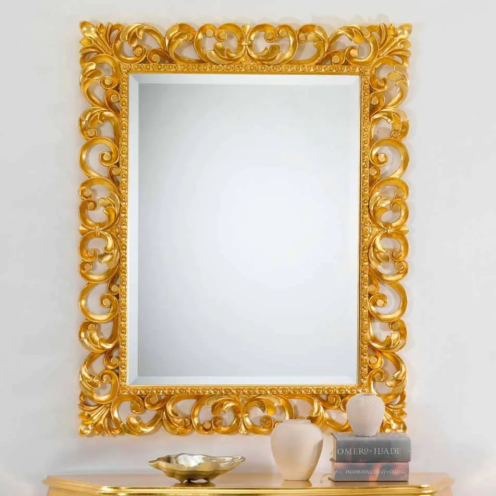 Repro Wandspiegel in Blattgold mit Spiegelrahmen Paris