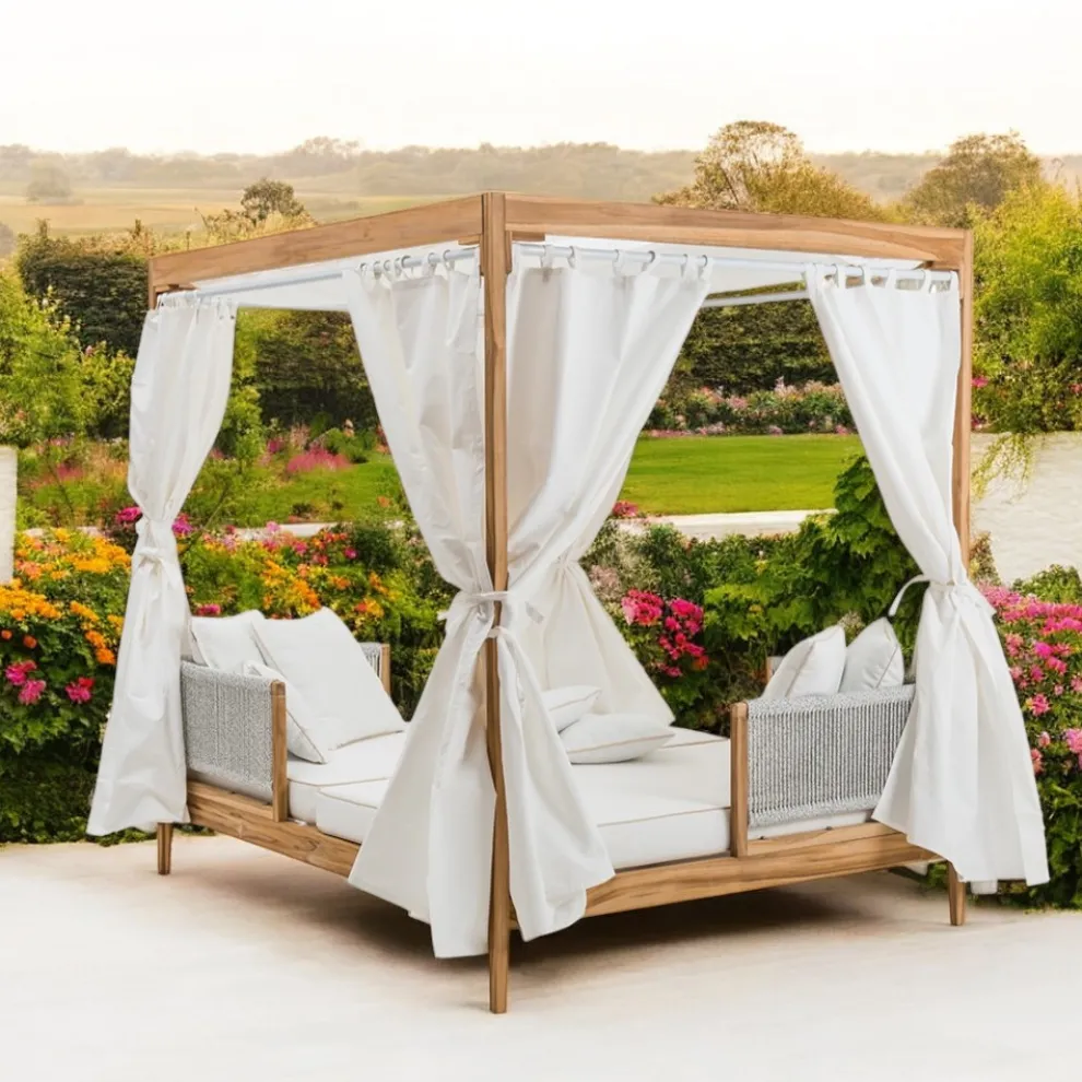 Outdoor-Tagesbett aus Teakholz und Seilweberei - Arjuna