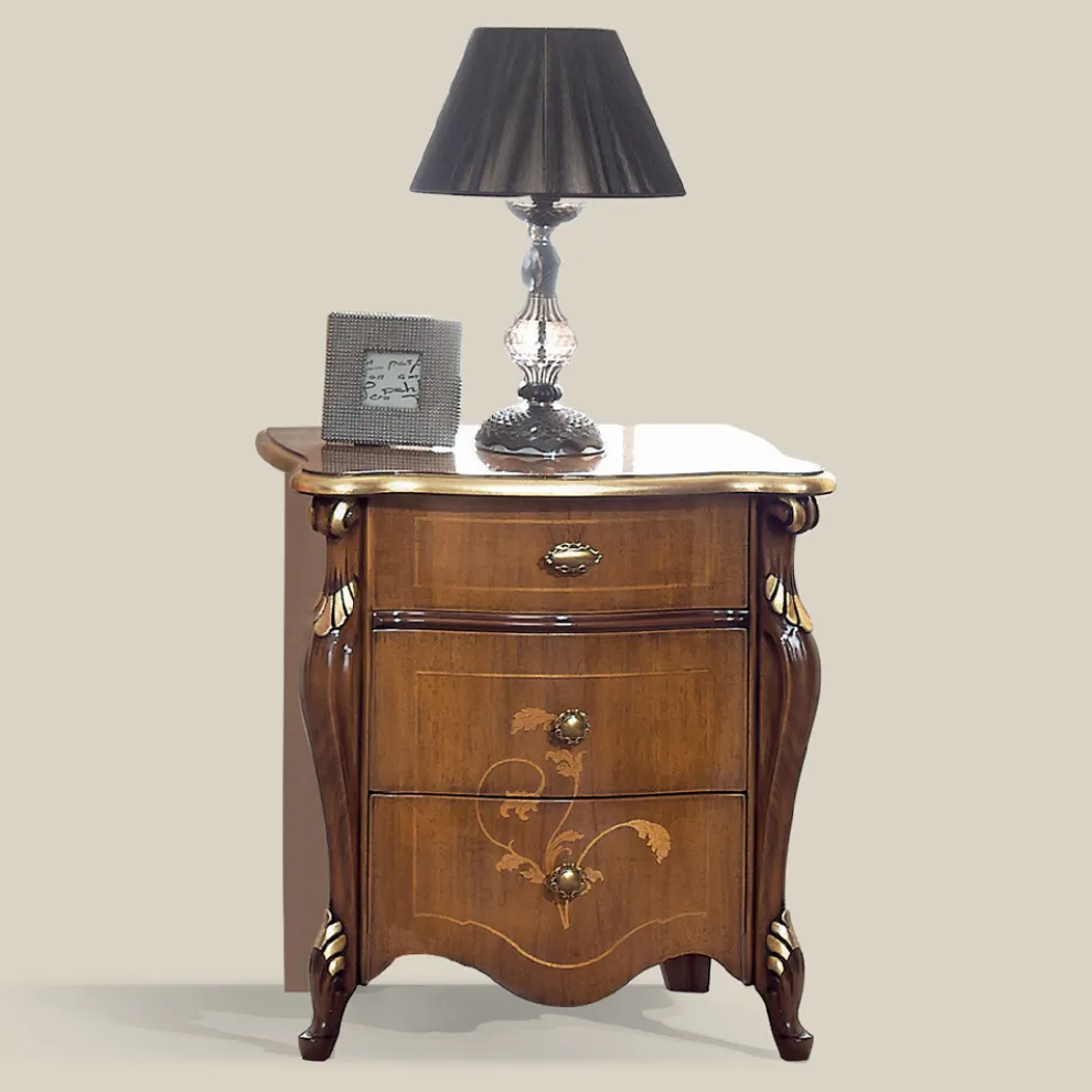 Klassischer Nachttisch 3 luxuriöse Schubladen Walnussholz Made in Italy - Cambrige