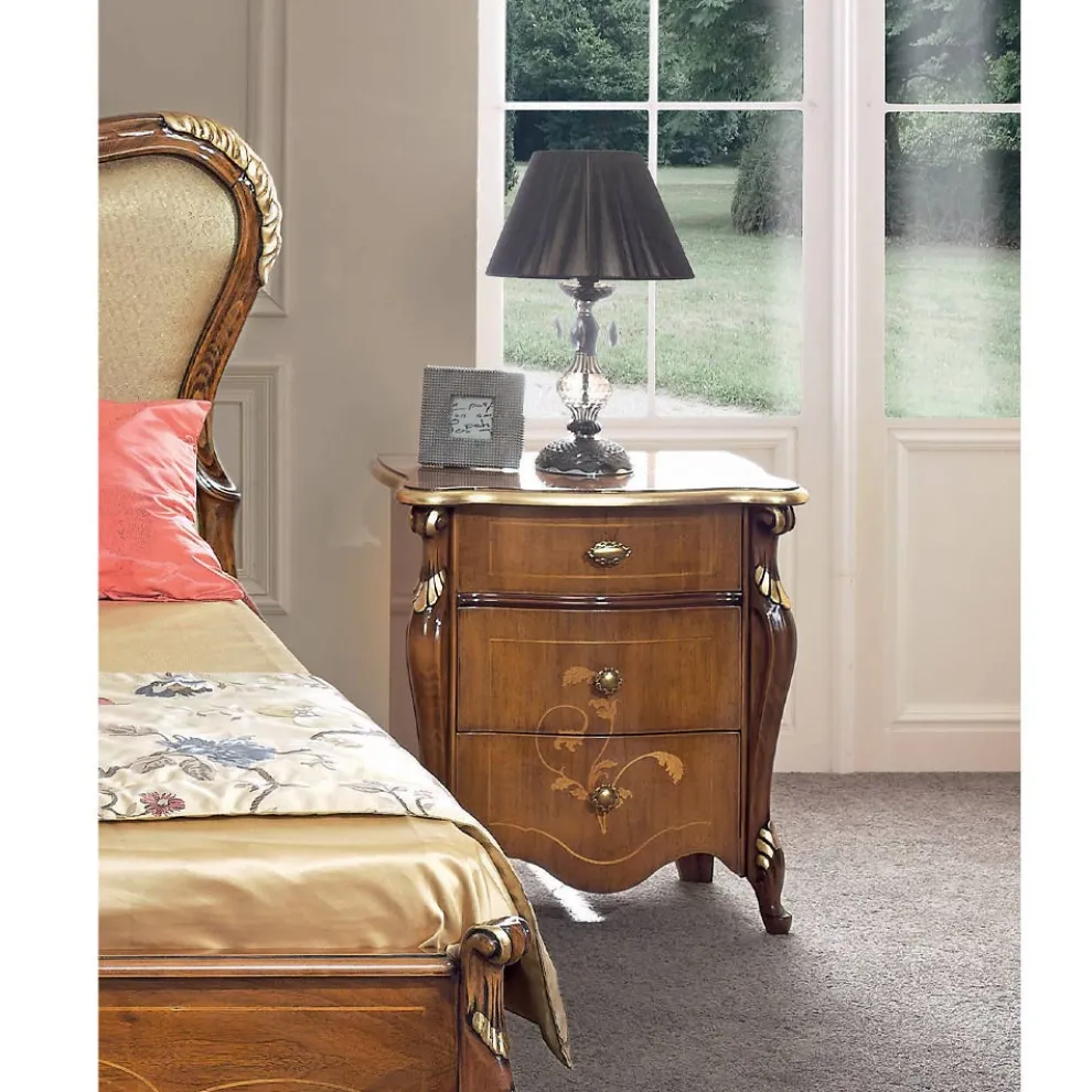 Klassischer Nachttisch 3 luxuriöse Schubladen Walnussholz Made in Italy - Cambrige