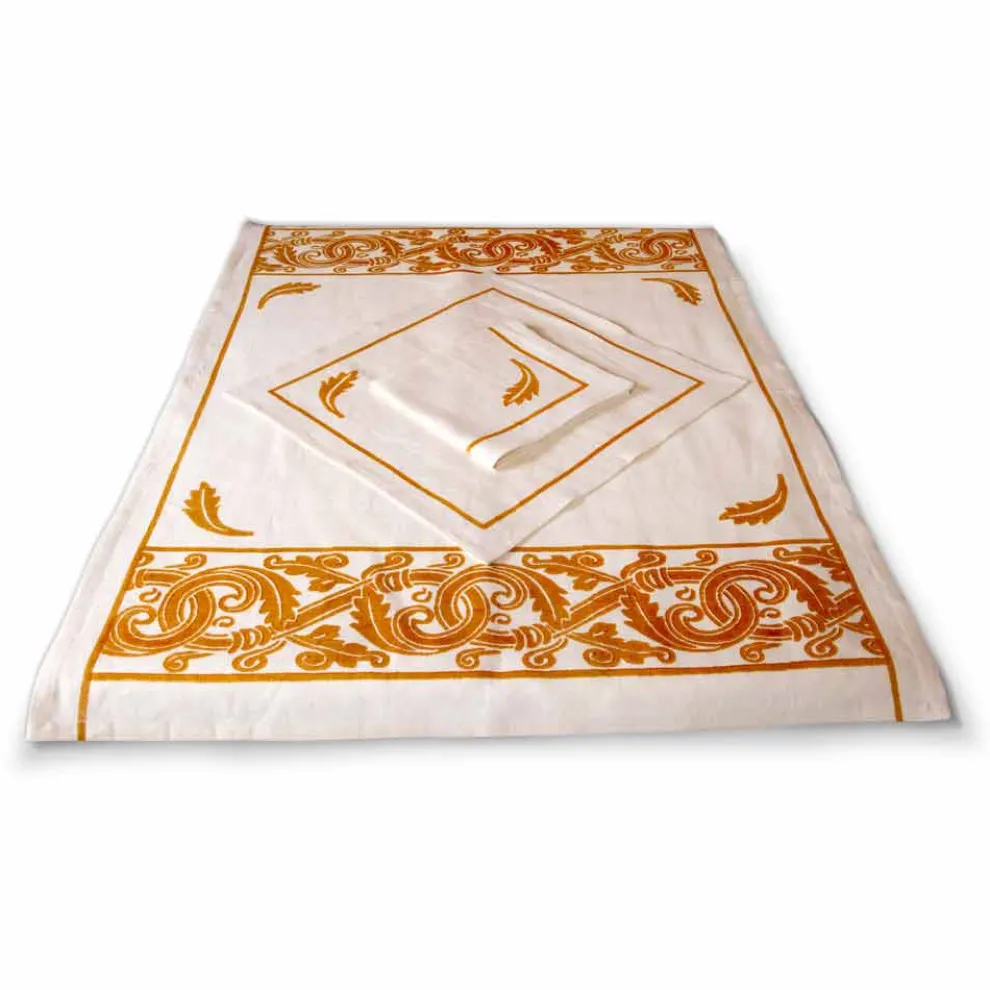 Leinen Frühstücksservierset mit handgefertigtem Druck Unikat