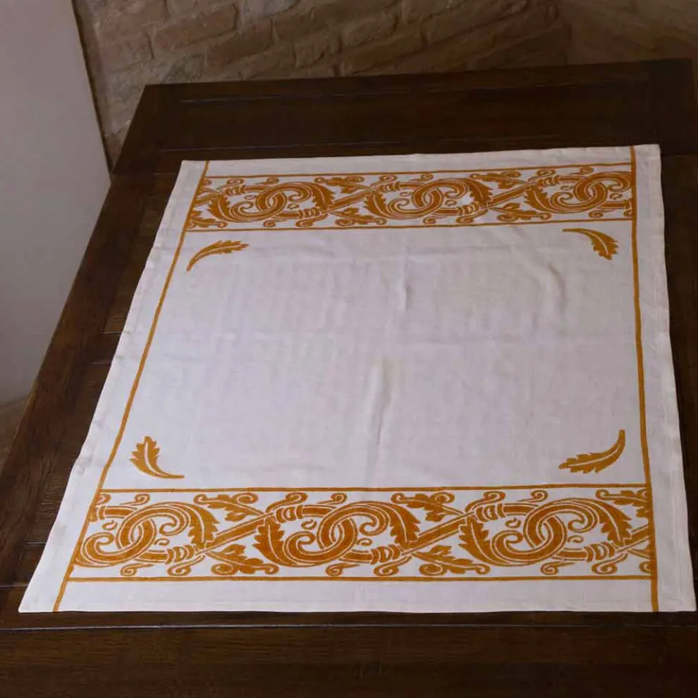 Leinen Frühstücksservierset mit handgefertigtem Druck Unikat