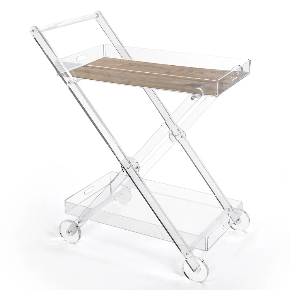 Küchenwagen 4 Rollen aus transparentem Plexiglas oder mit Holz - Magimbo