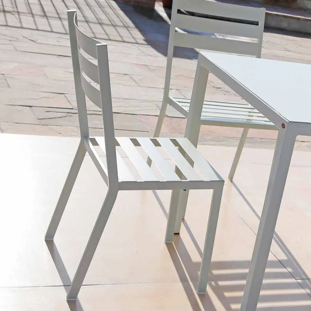 Outdoor-Stuhl aus perlweiß lackiertem Eisen Made in Italy 4 Stück - Bernie