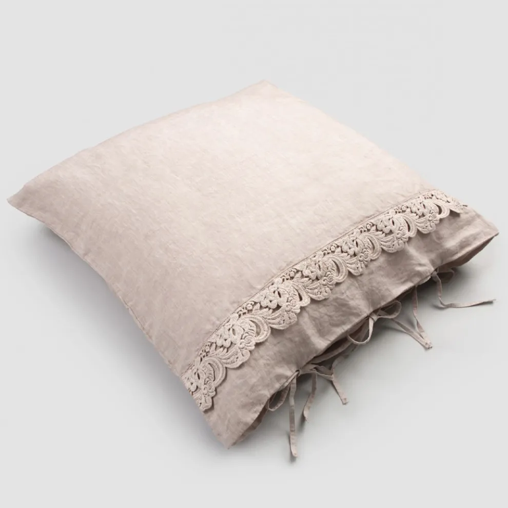 Leinen Kissenbezug mit Armonia Spitze und Staub oder Rücken Schnürsenkel - Masone