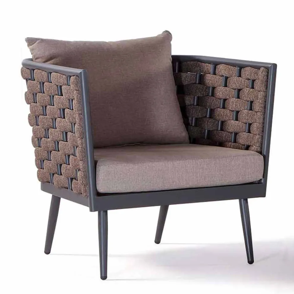 Outdoor-Sessel aus Aluminium und Seil mit Stoffkissen - Rasti