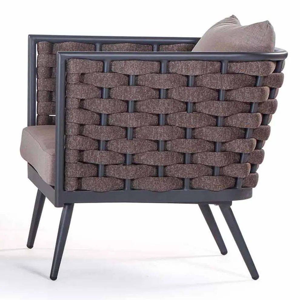 Outdoor-Sessel aus Aluminium und Seil mit Stoffkissen - Rasti