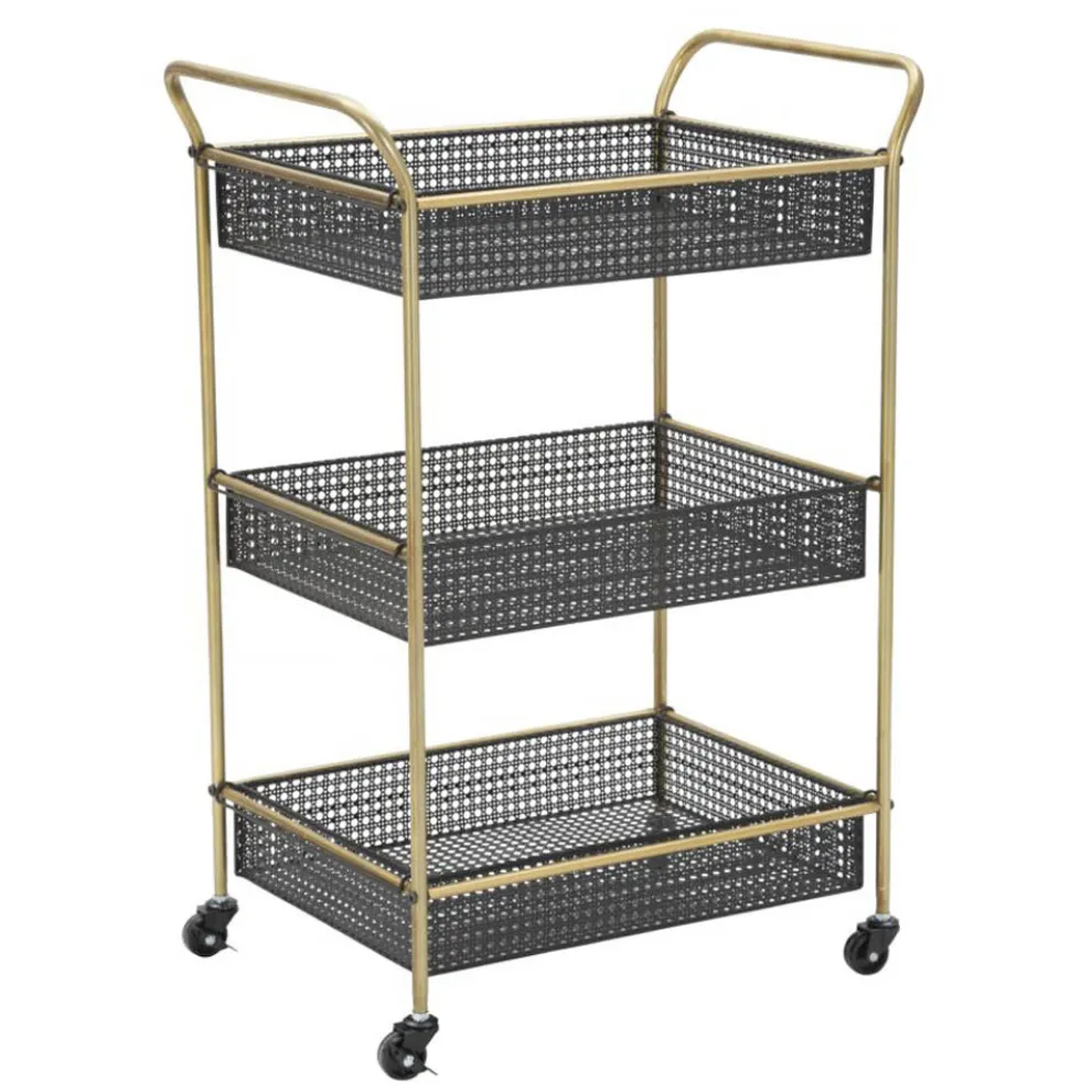 Gold Servierwagen mit Eisenstruktur und 3 Ablagen - Elegant