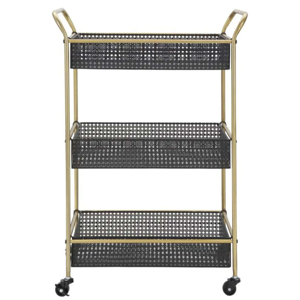 Gold Servierwagen mit Eisenstruktur und 3 Ablagen - Elegant