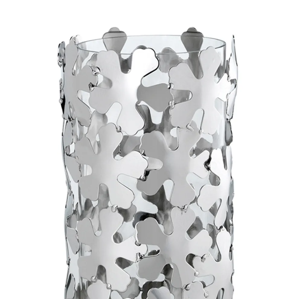 Vase aus silbernem Metall und Glas Elegantes zylindrisches Design mit Blumen - Megghy