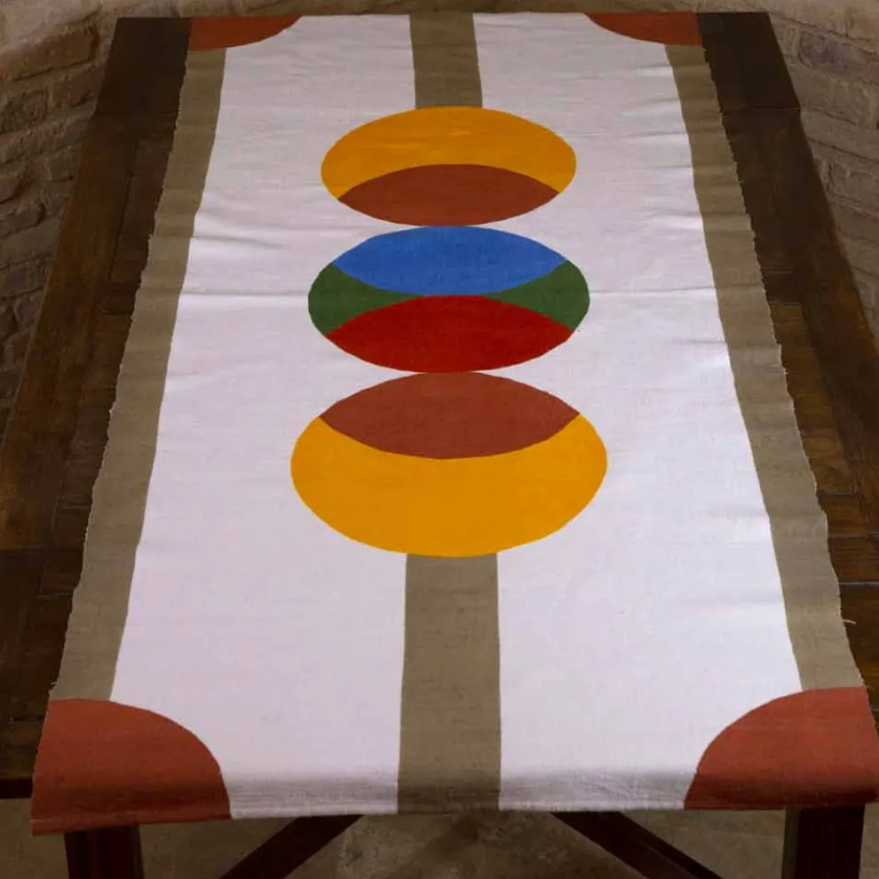 Hanf Tischdecke Runner of Italian Craftsmanship Einzigartiges Stück handbemalt