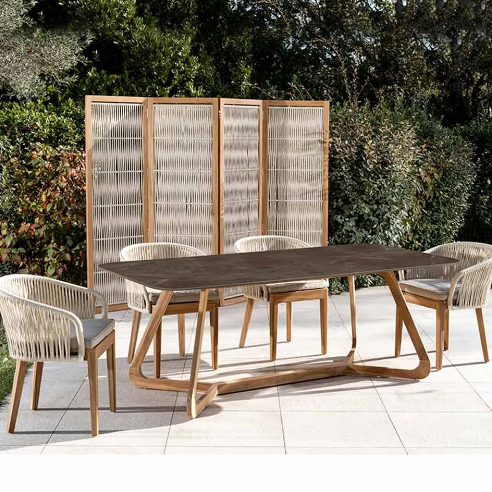 Gartentisch mit Holzsockel und Pulpis-Braun-Keramikplatte - Infinity