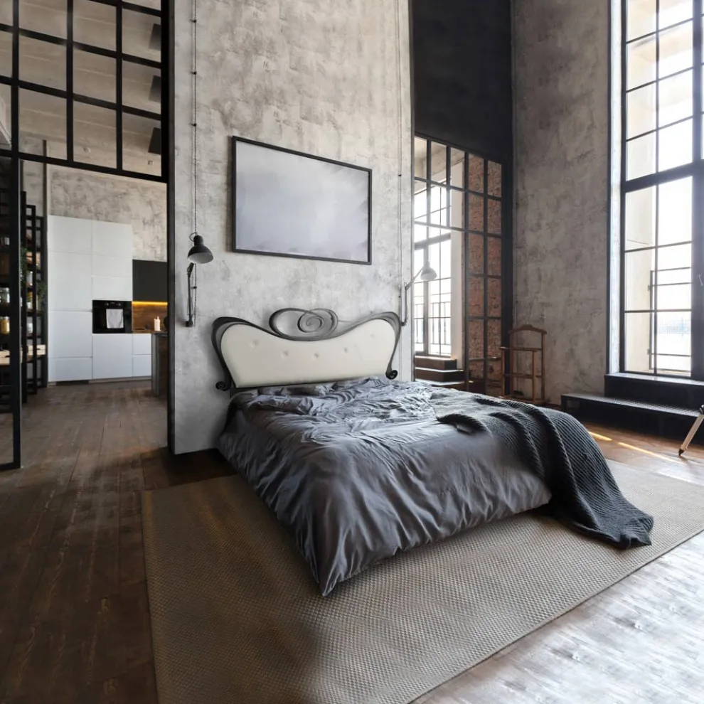 Doppelbett mit Kopfteil und Bettrahmen aus Eisen, hergestellt in Italien – Ausführung