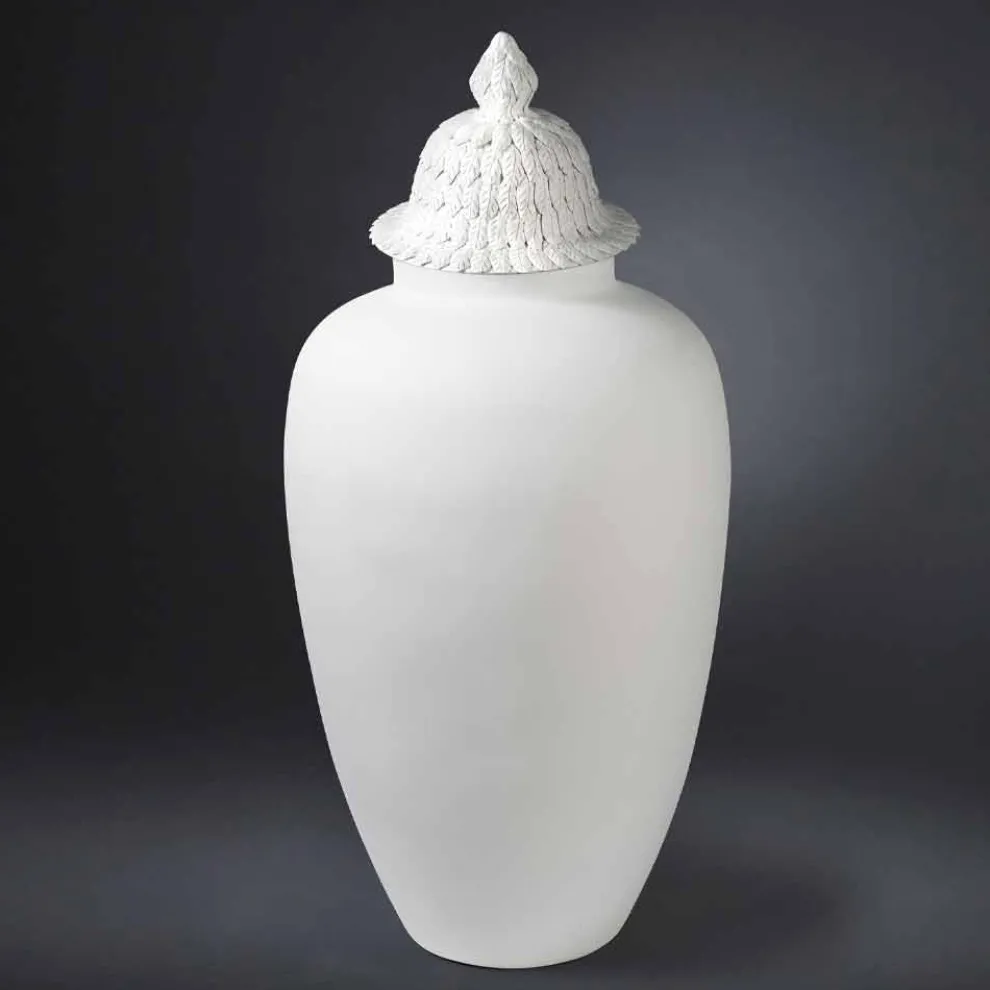 Design Vase aus weißer Keramik mit handgefertigter Dekoration aus Italien - Verio