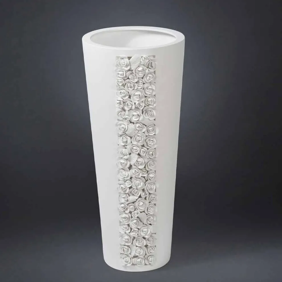 Hohe weiße Keramikvase mit handgefertigter Dekoration in Italien - Calisto