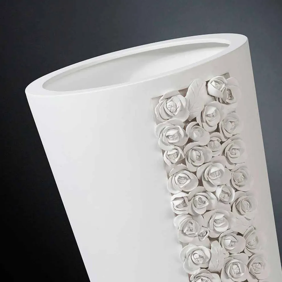 Hohe weiße Keramikvase mit handgefertigter Dekoration in Italien - Calisto