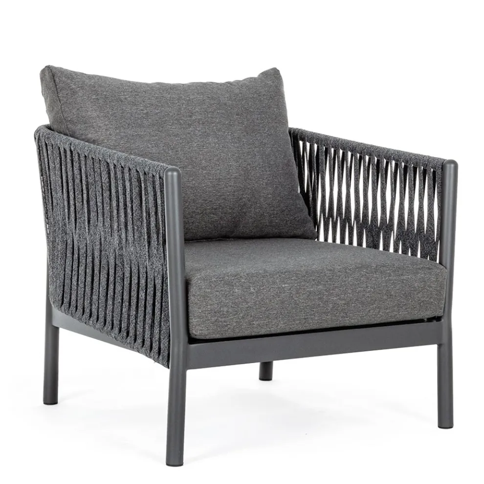 Outdoor-Sessel aus Aluminium, Seil und Anthrazit, Homemotion - Shama