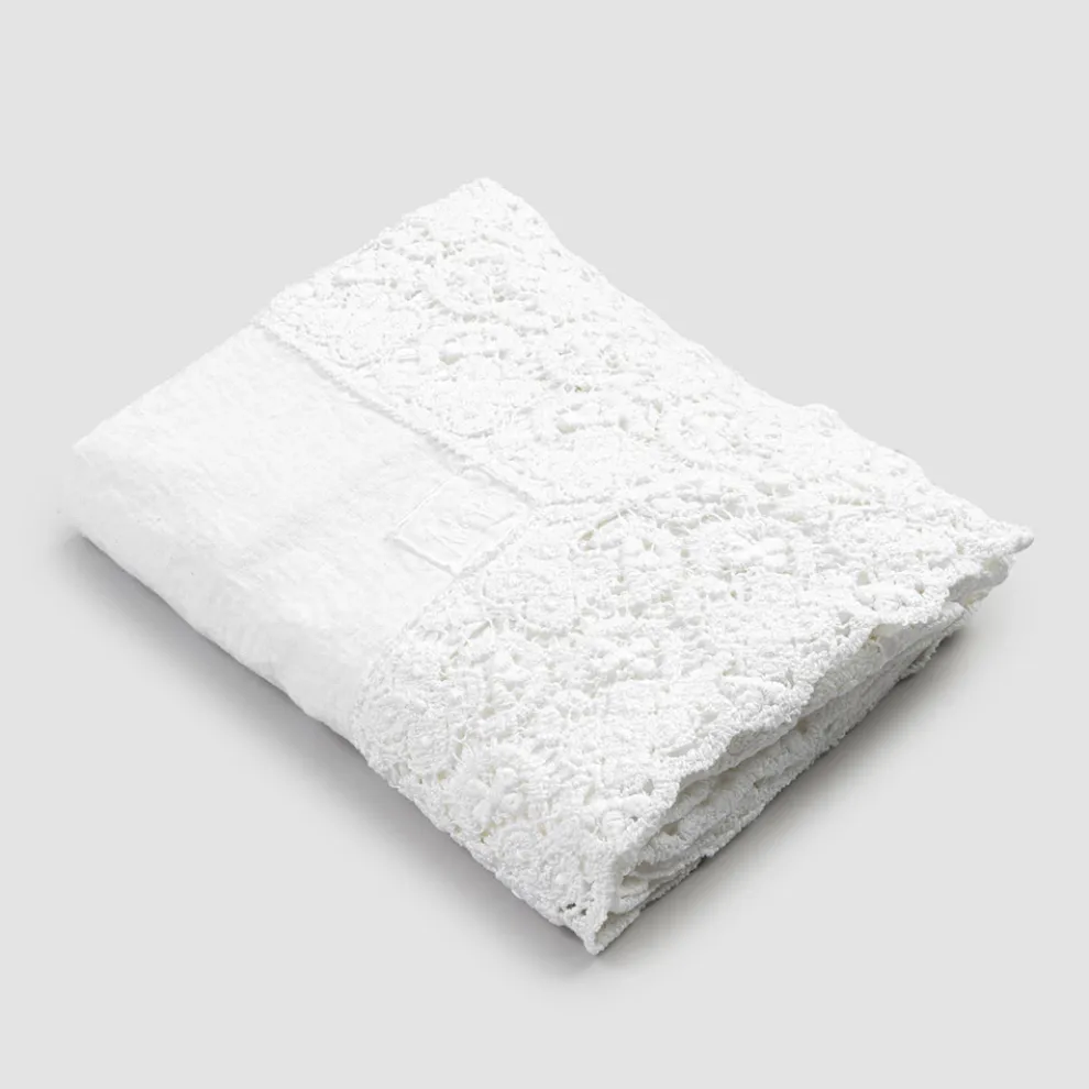 Rechteckige Tischdecke aus Leinen und Spitzenbaumwolle im Luxusdesign - Olimpia