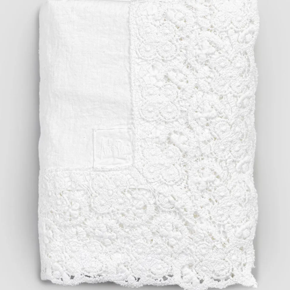 Rechteckige Tischdecke aus Leinen und Spitzenbaumwolle im Luxusdesign - Olimpia