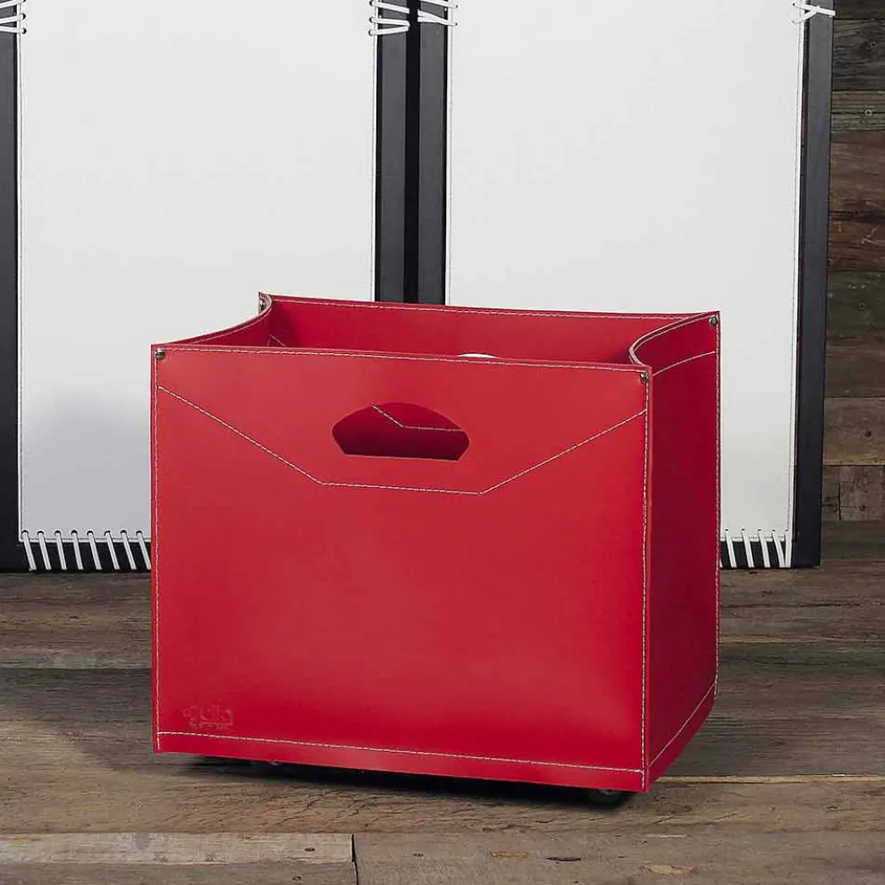 Brennholztasche aus Leder mit bequemen Rädern Innovo 100% Made in Italy