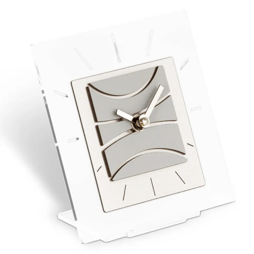 Quadratische Tischuhr aus transparentem Methacrylat, hergestellt in Italien – seltsam