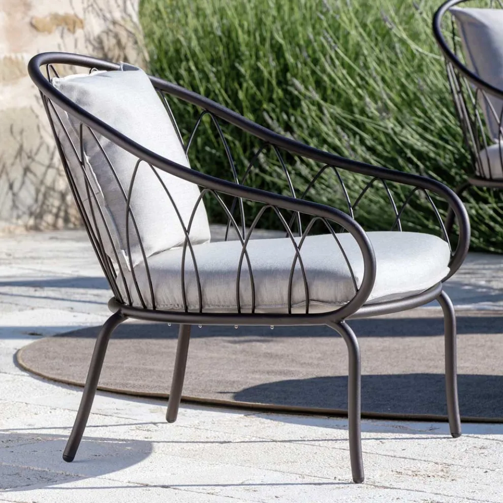 Niedriger Gartensessel aus Metall und Kissen Made in Italy - Fontana