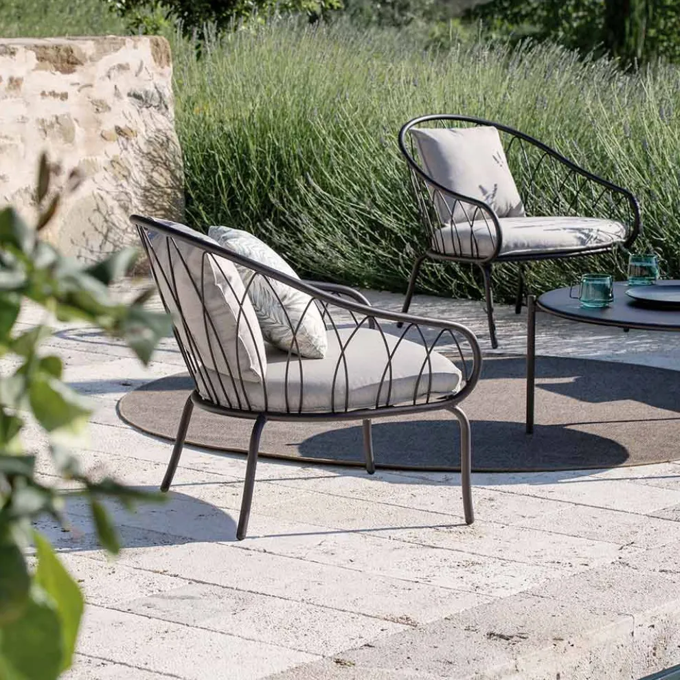 Niedriger Gartensessel aus Metall und Kissen Made in Italy - Fontana