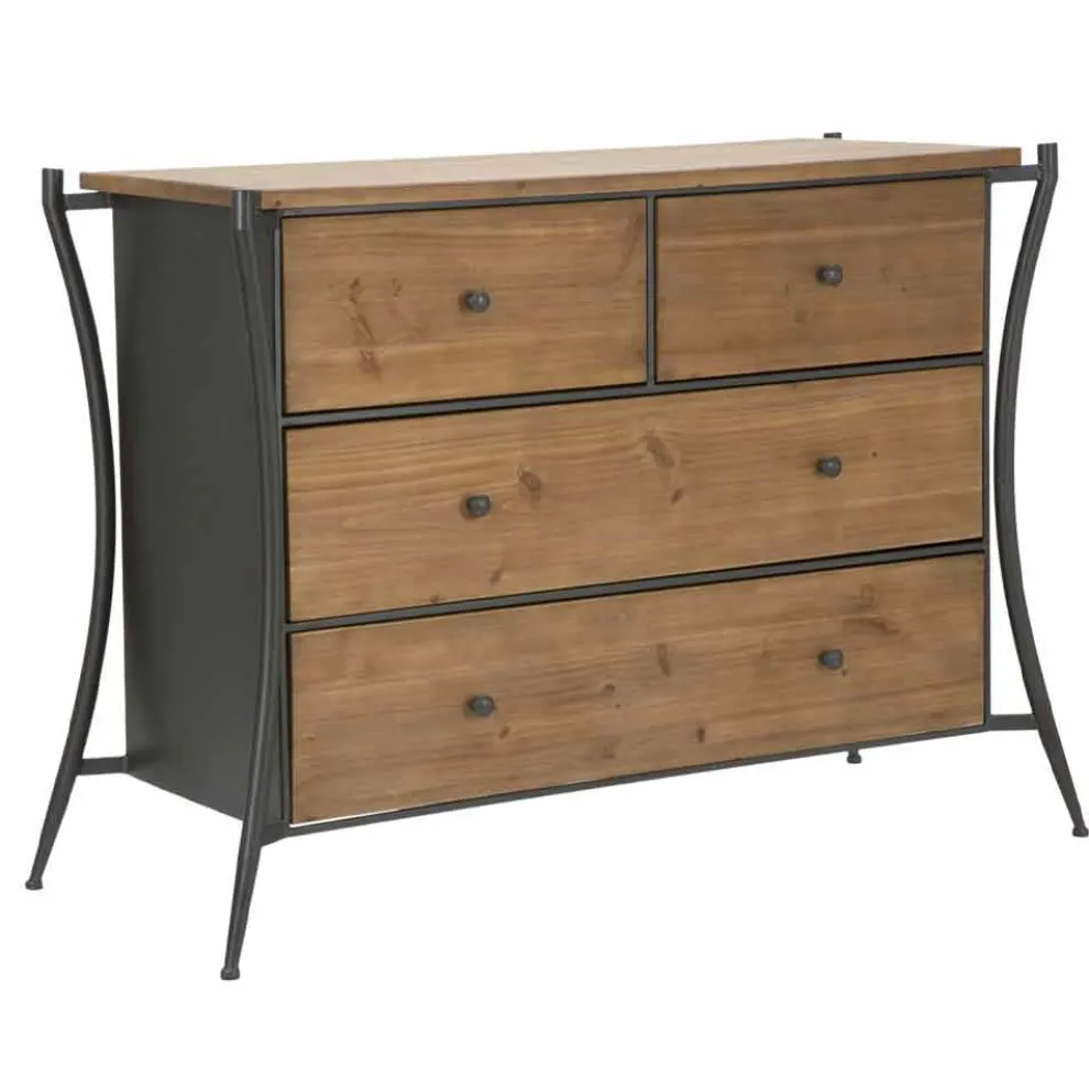 Design Kommode mit 5 Schubladen aus Tannenholz und Eisen - Doran