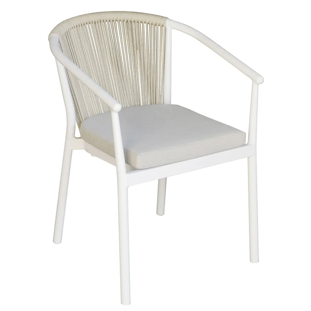 Stapelbarer Stuhl mit Aluminiumsitz mit Kissen und Seilrücken - Aria