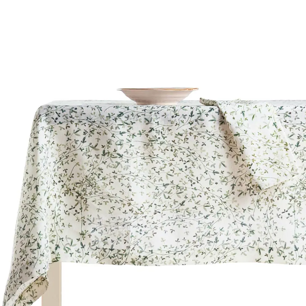 Bedruckte Leinentischdecke mit zarter Pflanzenfantasie Made in Italy - Samt