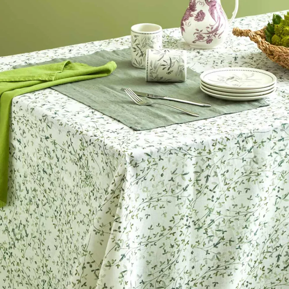 Bedruckte Leinentischdecke mit zarter Pflanzenfantasie Made in Italy - Samt