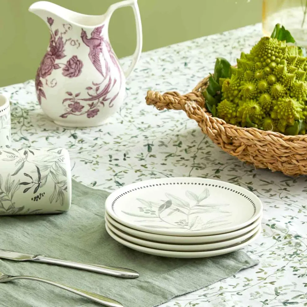 Bedruckte Leinentischdecke mit zarter Pflanzenfantasie Made in Italy - Samt