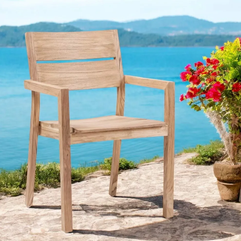 Outdoor-Stuhl mit Armlehnen aus Teakholz - Marie