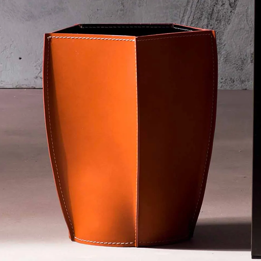 Design-Abfalleimer aus regeneriertem Poligiono-Leder, hergestellt in Italien