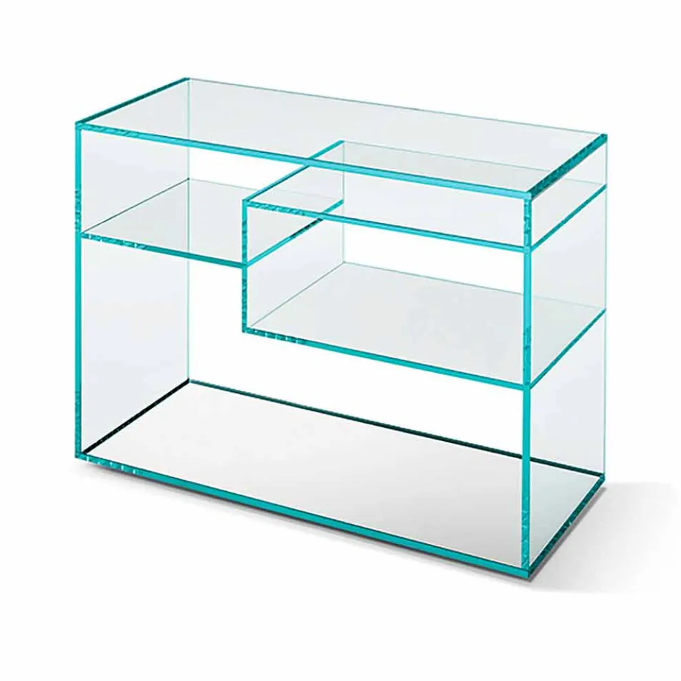 Sofa-Beistelltisch oder Nachttisch mit Spiegelfuß aus extra klarem Glas - Linzy