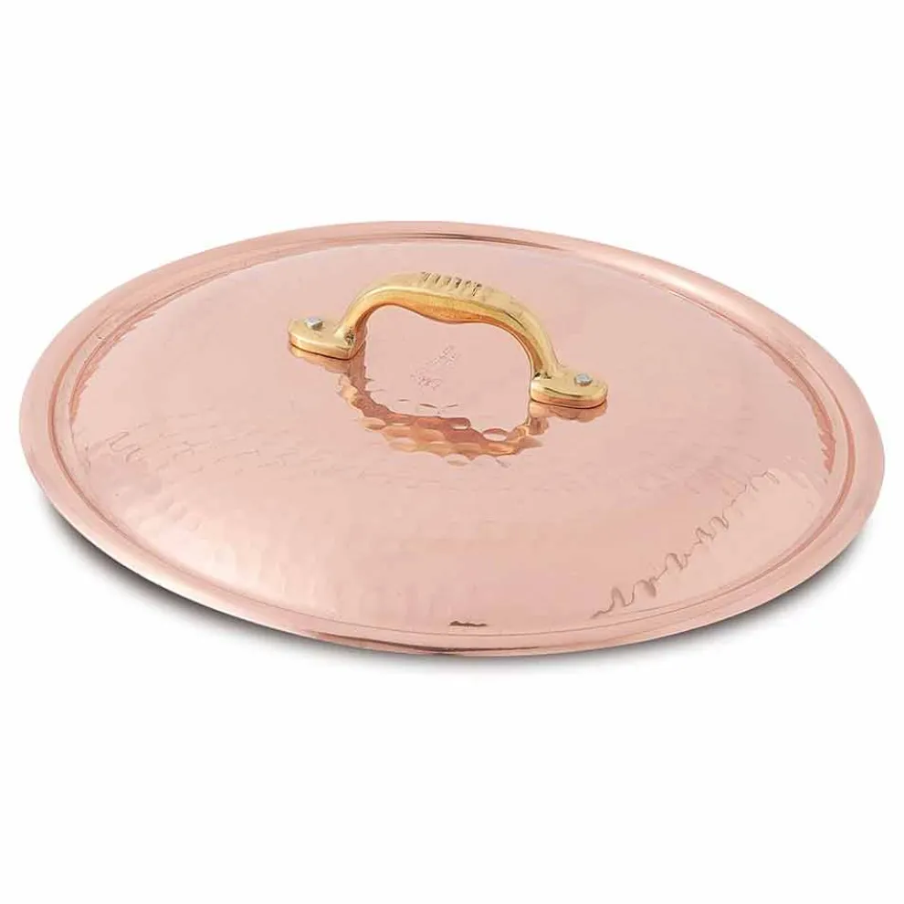 Runde handverzinnte Kupferpfanne mit 2 Griffen und Deckel 36 cm - Giangiorgio