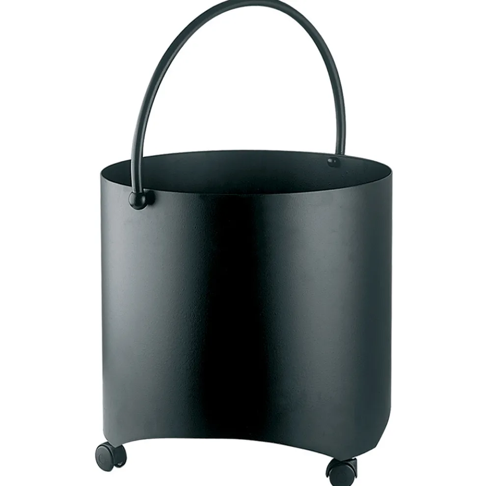 Holzholzhalter aus Metall mit Griff oben und Rädern, hergestellt in Italien – Bison