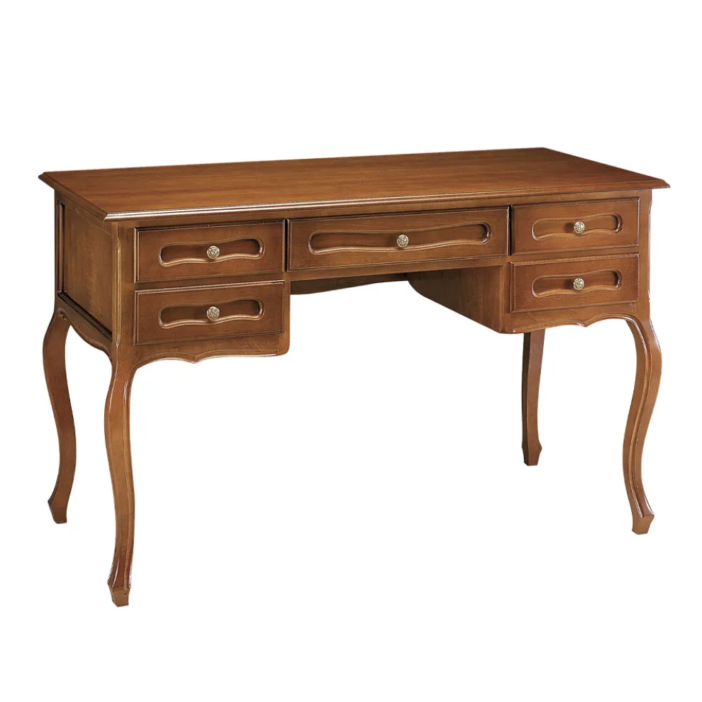 Schreibtisch mit 5 Schubladen aus patiniertem Kirschholz, hergestellt in Italien – Opi