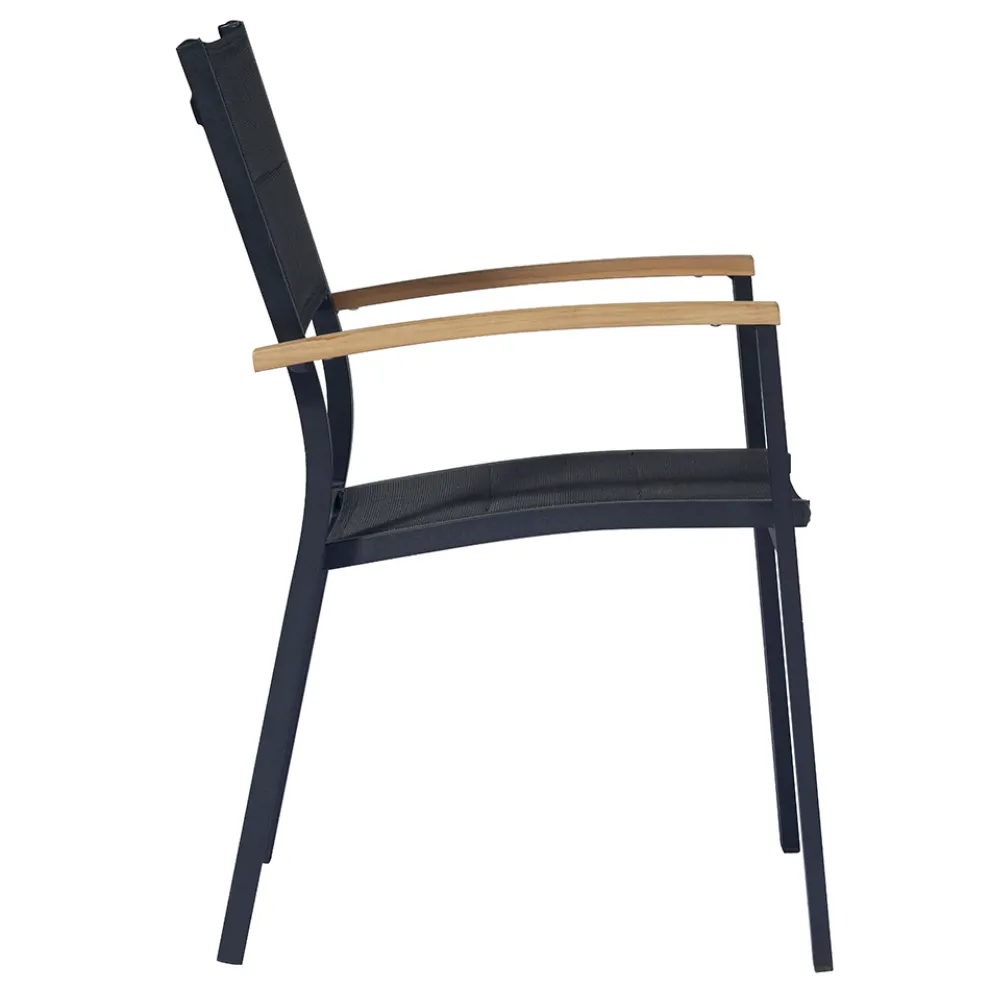 Stapelbarer Gartenstuhl aus anthrazitgrauem Aluminium und Teak - Aidan