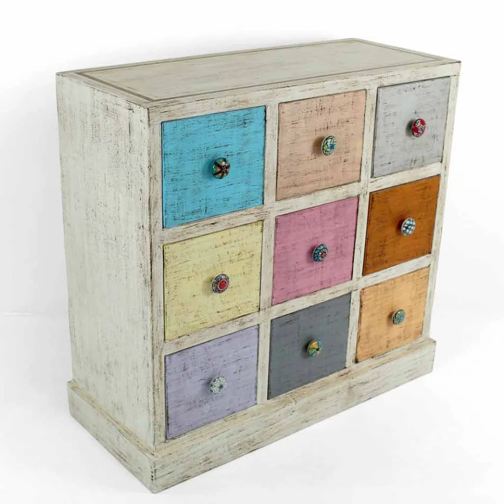 Artisan Kommode aus Massivholz mit 9 Schubladen Made in Italy - Pierrot