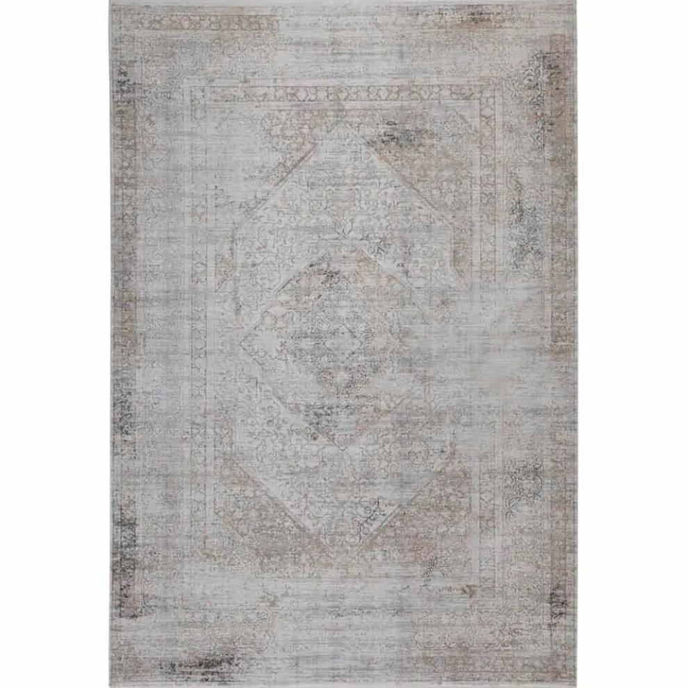 Rutschfester Teppich in Grau-Beige-Akrilic und Viskose mit Zeichnung - Präsident