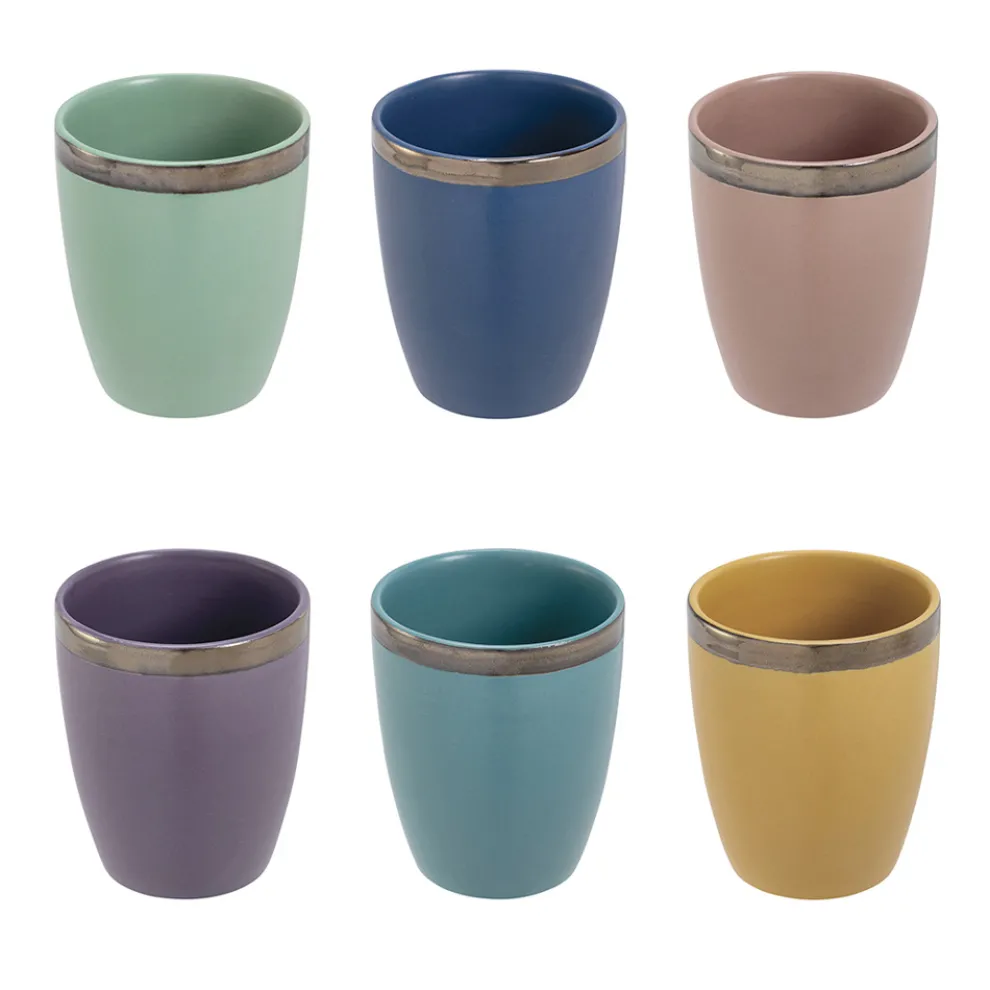 12 Steingut-Wassergläser 320 ml mit goldener Kontur - Bibol