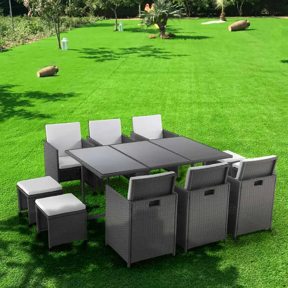 Innen- und Außentisch mit 6 Stühlen mit verstellbarer Rückenlehne und 4 Hockern – Venir