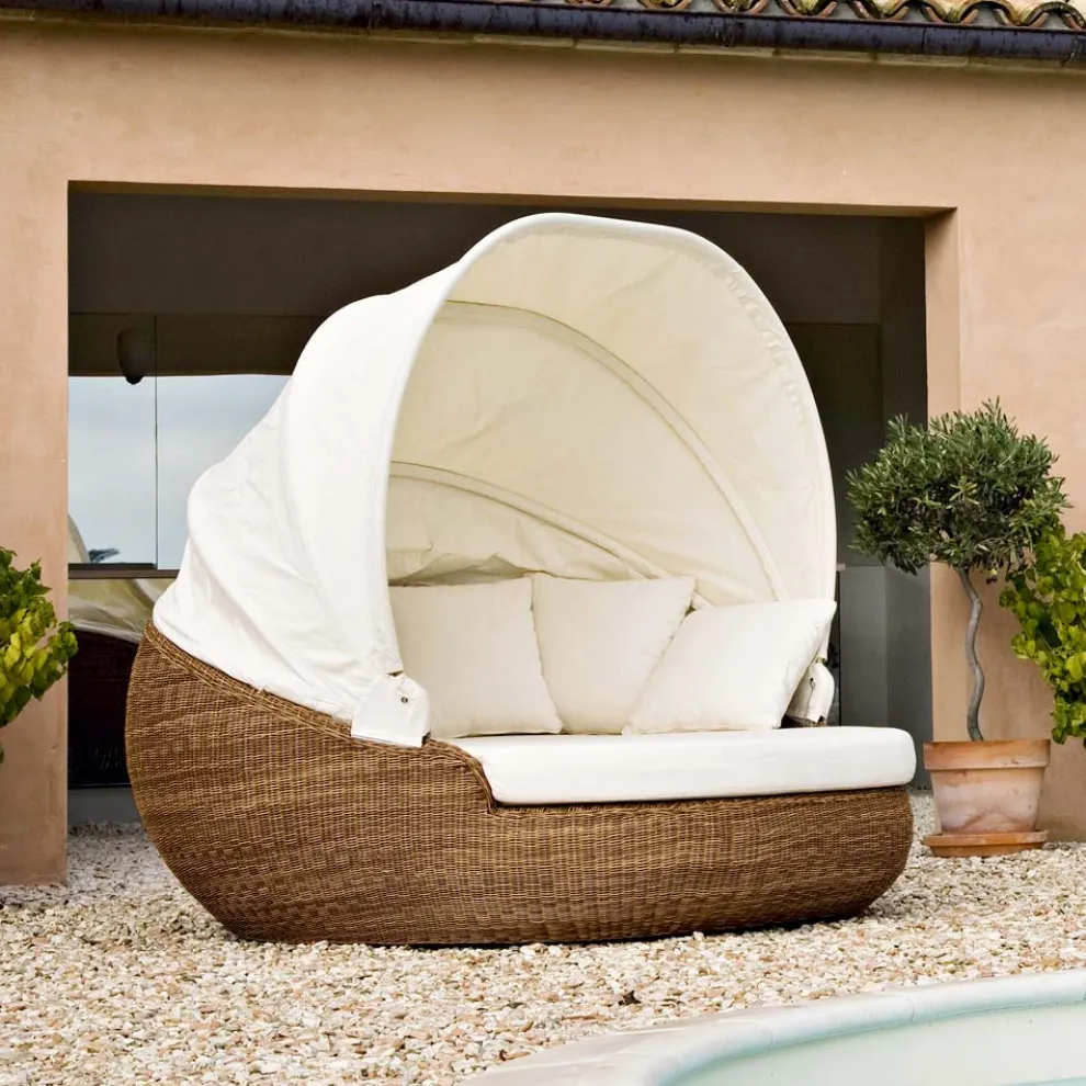 Garten-Sonnenliege mit Polyrattan-Baldachin - Colin